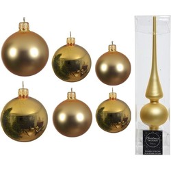 Groot pakket glazen kerstballen 50x goud glans/mat 4-6-8 cm met piek mat - Kerstbal