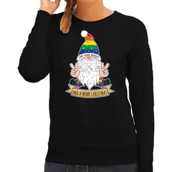 Bellatio Decorations foute kersttrui/sweater dames - Pride Gnoom - zwart - LHBTI/LGBTQ kabouter M - kerst truien