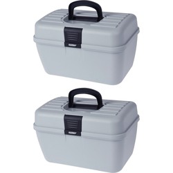 2x stuks opbergboxen/opbergkoffertjes 2-laags blauw/grijs - Opbergbox