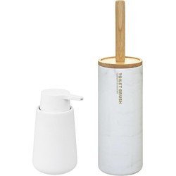 WC-/toiletborstel en houder kunststof wit met zeeppompje 250 ml - Badkameraccessoireset