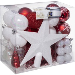 Feeric Christmas Kerstballen - 43x - ster piek - rood/wit - 3-6cm - Kerstbal