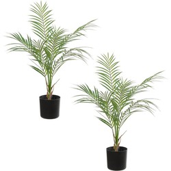 Set van 2x stuks groene areca palm Dypsis Lutescens kunstplanten in zwarte kunststof pot 60 cm - Kunstplanten