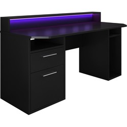 Meubella Bureau Tamara 3 - Zwart - 160 cm - Met LED