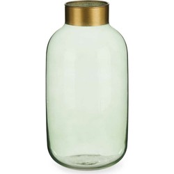 Bloemenvaas - luxe decoratie glas - groen transparant/goud - 14 x 30 cm - Vazen