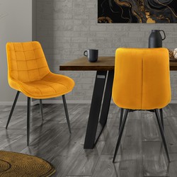 Eetkamerstoelen met rugleuning set van 2 mosterdgele fluwelen bekleding met metalen poten ML design