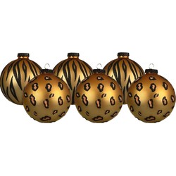 Decoris kerstballen - 6x stuks - 8 cm - dierenprint - glas - Kerstbal