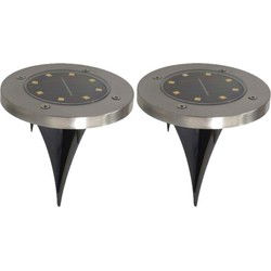 Gerim Tuinverlichting - 2x stuks - grondspotjes - solar - LED - 14 cm - Grondspotjes