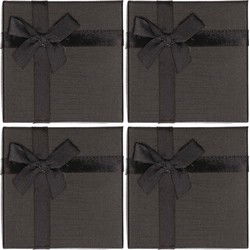 Sieradendoosje met strik - 4x stuks - zwart - 9 x 9 cm - cadeau doosjes - Sieradendozen