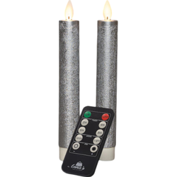 Dinerkaars wax led bewegende vlam op batterij met afstandsbediening 2 stuks h18 cm zilver