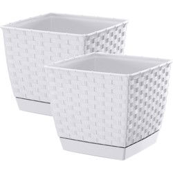 Prosperplast Plantenpot - 4x - rotan kunststof - 22 x 19 cm cm - wit - Plantenpotten