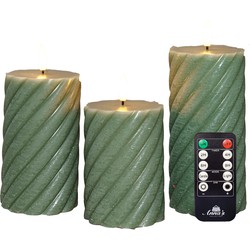 Anna Collection LED kaarsen set - 3x st- groen- swirl - stompkaarsen - LED kaarsen