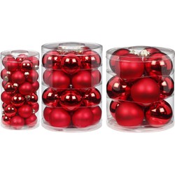 62x stuks glazen kerstballen rood mix 4, 6 en 8 cm glans en mat - Kerstbal