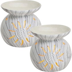 2x stuks oliebrander/geurbrander wit met zon 11 cm - Geurbranders