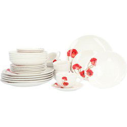 Klaproos Servies 30 delig 6 persoons - Maxime Home Wit/Rood