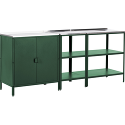 VILAMA - Tuin kookeiland met keukenkast - Groen - 3-delig - RVS