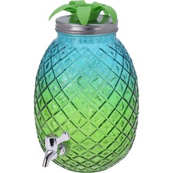 Glazen water/limonade/drank dispenser ananas blauw/groen 4,7 liter - Drankdispensers