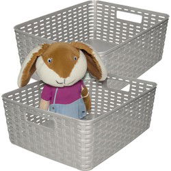 Plasticforte Opbergmand - 2x - Kastmand - rotan kunststof - zilver - 12 Liter - 30 x 37 x 13 cm - Opbergmanden