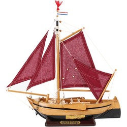 Decoratie vissersboot Botter met rode zeilen 34 cm - Beeldjes