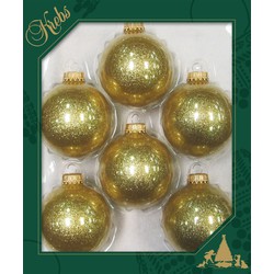 Krebs kerstballen - 8x st - goud sparkle - 7 cm - glas - Kerstbal