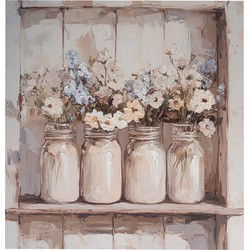 Clayre & Eef Schilderij 51x51 cm Beige Canvas Bloemen