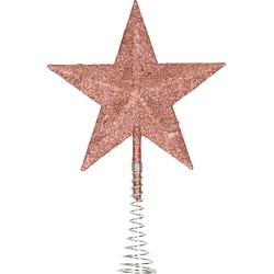 Kunststof kerstboom ster piek glitter donker roze/rose 20 cm - kerstboompieken