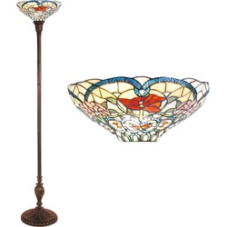 LumiLamp Tiffany Vloerlamp  Ø 35x180 cm  Beige Rood Glas Driehoek Bloemen Staande Lamp