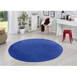 Rond Uni Laagpolig Effen Vloerkleed - Fancy - Blauw - 133cm rond Ø