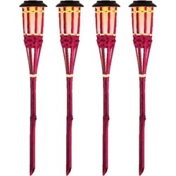 4x Roze buiten/tuin Led fakkel Bodi solar verlichting 54 cm vlam - Fakkels