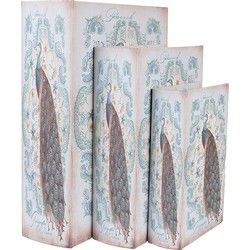 Clayre & Eef Opbergdoos Set van 3 Boeken Blauw Hout
