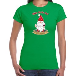 Bellatio Decorations fout kersttrui t-shirt dames - Wijn kabouter/gnoom - groen - Doordrinken M - kerst t-shirts