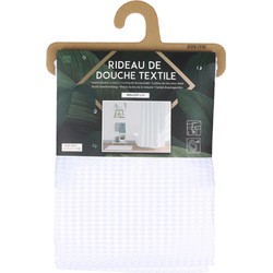 Urban Living Douchegordijn met ringen - wit met relief - polyester - 180 x 200 cm - wasbaar - Douchegordijnen