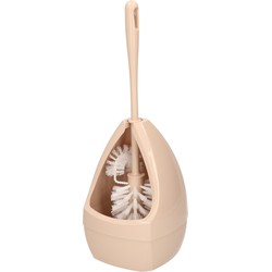 Wc-borstel/toiletborstel met randreiniger inclusief houder beige 39.5 cm van kunststof - Toiletborstels