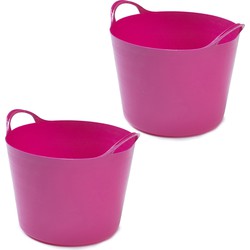 2x stuks flexibele emmers - 14 liter - Kunststof - Roze - 32 x 36 x 25 cm - Wasmanden