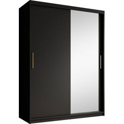 Meubella - Kledingkast Mandalin - Zwart - 150 cm - Met spiegel