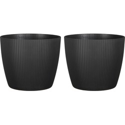 Set van 2x stuks plantenpot/bloempot kunststof zwart ribbels patroon - D26/H26 cm - Plantenpotten