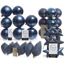 Kerstversiering kunststof kerstballen donkerblauw 6-8-10 cm pakket van 68x stuks - Kerstbal