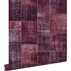 ESTAhome behang Marrakech kelim patchwork tapijt bordeaux rood - 53 cm x 10,05 m - 148653