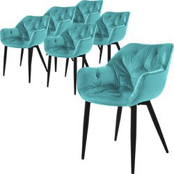 Eetkamerstoel set van 6 met rugleuning en armleuningen Petrol keukenstoel met microvezel fluwelen hoes ML design
