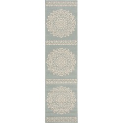 Safavieh Medallion Indoor/Outdoor Geweven Vloerkleed, Beachhouse Collectie, BHS183, in Cream & Aqua, 61 X 244 cm