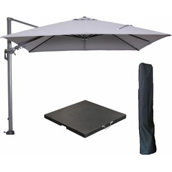 Garden Impressions Hawaii zweefparasol 300x300 cm carbon black / licht grijs met 90kg black polished parasolvoet en parasolhoes