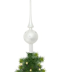 Kerst piek van glas mat wit gedecoreerd H28 cm - kerstboompieken