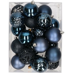 37x stuks kunststof kerstballen nachtblauw 6 cm - Kerstbal