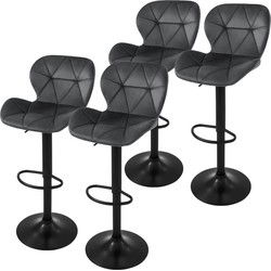 Set van 2 barkrukken 2x grijs fluwelen bekleding met rugleuning en voetensteun in hoogte verstelbaar 59-79cm ML-Design