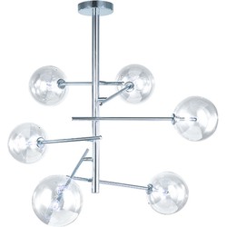Groenovatie Glazen Design Hanglamp, Chroom, 6 Glazen Bollen, G4 Fitting, 75x80cm