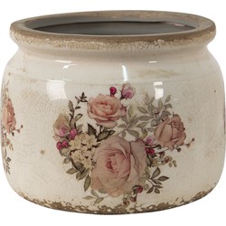 Clayre & Eef Bloempot  Ø 20x15 cm Beige Roze Keramiek Rond Bloemen Bloempot binnen