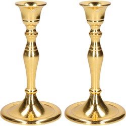 Set van 2x stuks luxe kaarsenhouder/kandelaar klassiek goud metaal 10 x 10 x 17 cm - kaars kandelaars