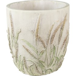 Clayre & Eef Bloempot  Ø 16x17 cm Beige Groen Steen Rond Korenhalmen Bloempot binnen