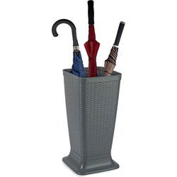 Plasticforte Paraplubak/parapluhouder - grijs - rotan gevlochten kunststof - D26 x H52 cm - Paraplubakken