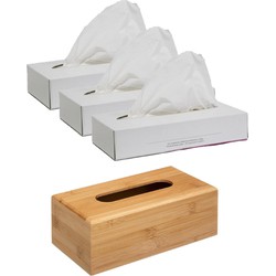 Tissuedoos/tissuebox bruin 25 x 13 x 8,5 cm van bamboe hout met vulling - Tissuehouders