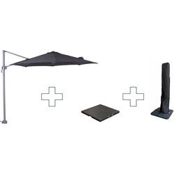 Zweefparasol Hawaii S - met voet en hoes - Zwart - 300 cm